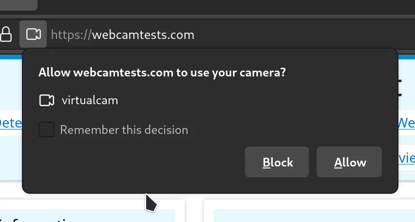 The camera being reconised by firefox