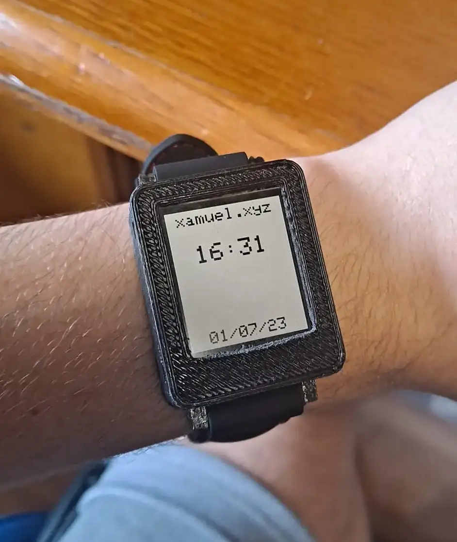 The LCDwatch with an outdated firmware being worn.